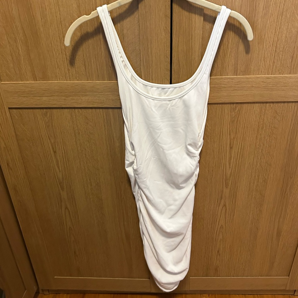 White ruched mini bodycon dress. Size S, fits XS-M